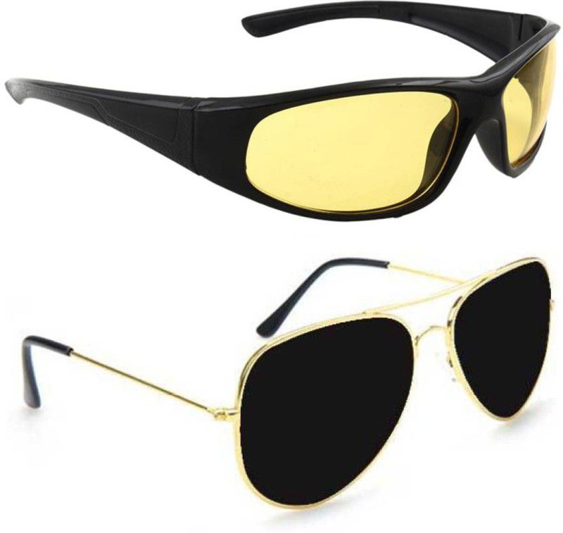 Others Aviator, Wrap-around Sunglasses (Free Size)  (For Men & Women, Yellow, Black)