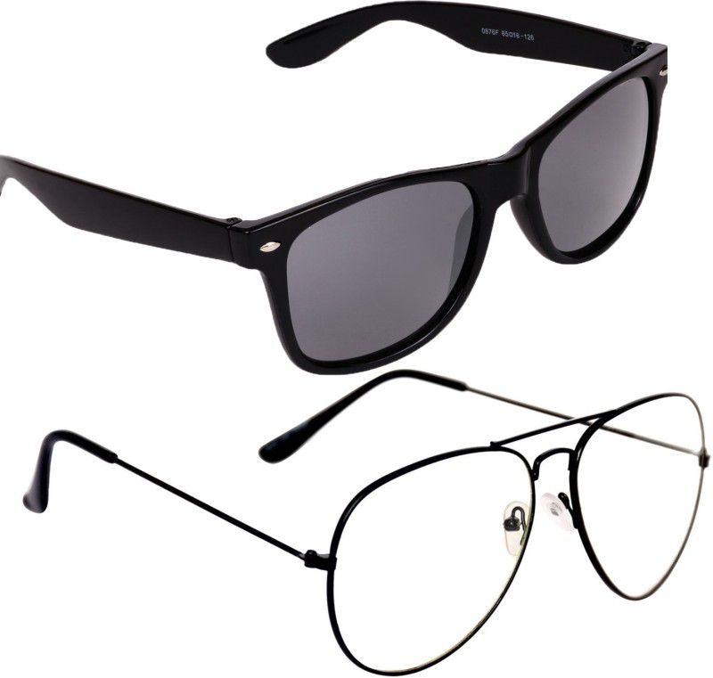 UV Protection Wayfarer, Aviator Sunglasses (Free Size)  (For Men & Women, Black, Clear)