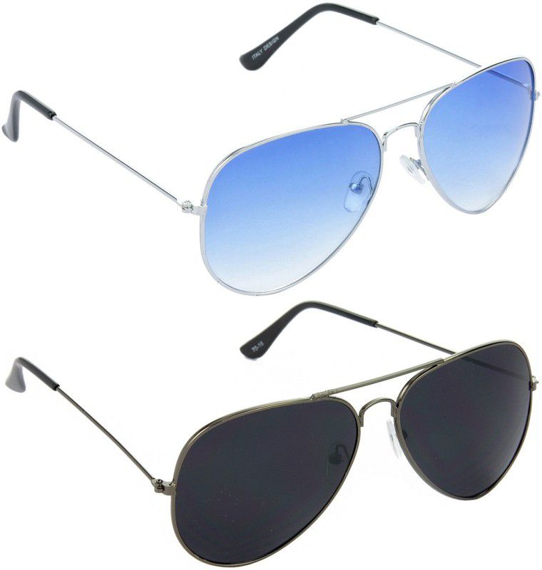 Gradient, Mirrored, UV Protection Aviator Sunglasses (Free Size)  (For Men & Women, Blue, Black)