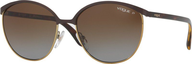 Polarized Round Sunglasses (57)  (For Women, Brown)