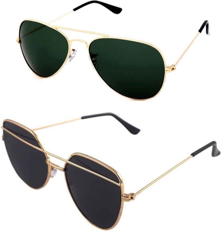 UV Protection Aviator, Retro Square Sunglasses (Free Size)  (For Men & Women, Black, Green)