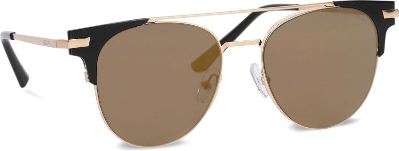 Mirrored, UV Protection Clubmaster Sunglasses (51)  (For Men & Women, Golden)
