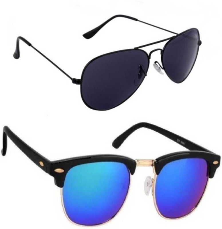 Polarized, Gradient, Mirrored, UV Protection Wayfarer, Aviator Sunglasses (Free Size)  (For Men & Women, Black, Blue)