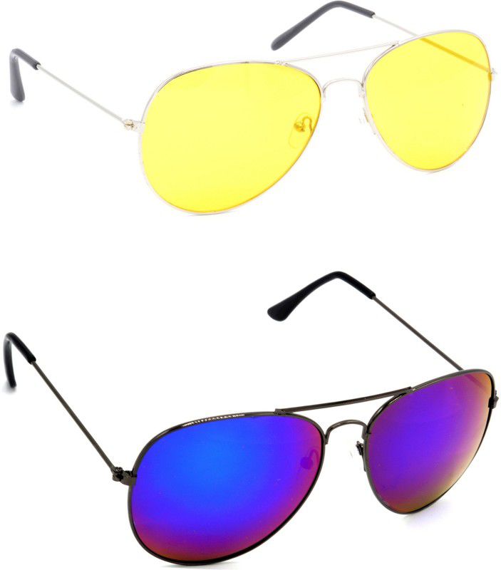 UV Protection Aviator Sunglasses (58)  (For Men & Women, Yellow, Pink)