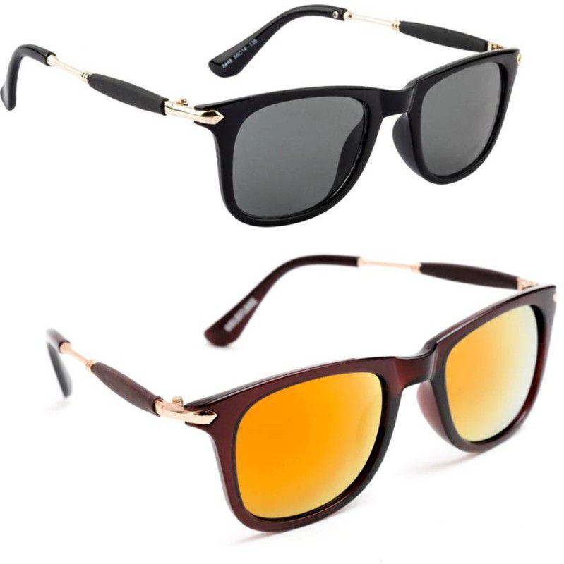 UV Protection, Gradient, Others Wayfarer Sunglasses (Free Size)  (For Men & Women, Black, Orange)