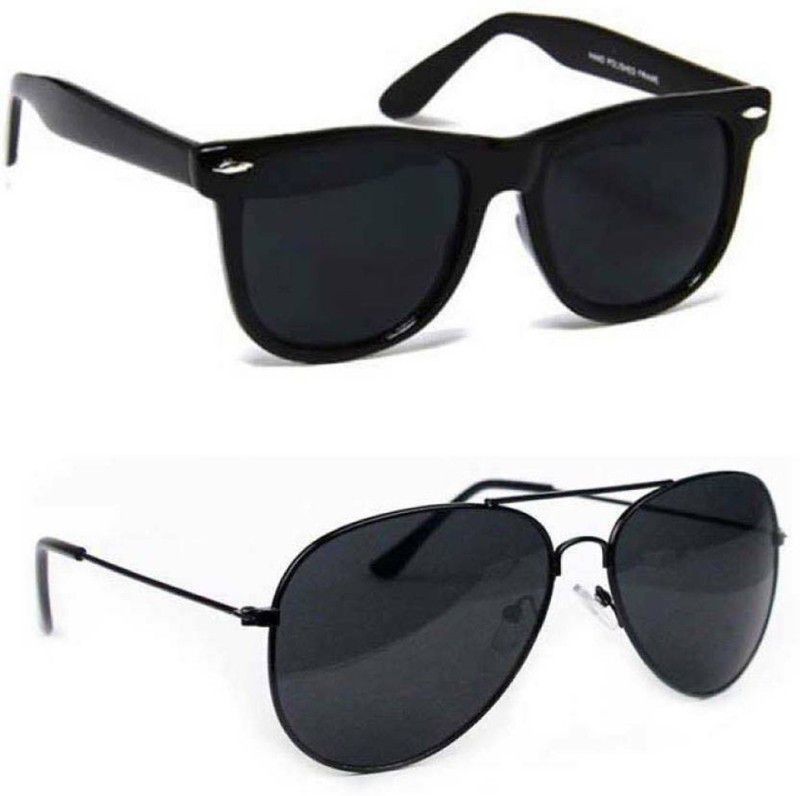 UV Protection, Gradient, Others Wayfarer, Aviator Sunglasses (Free Size)  (For Men & Women, Black)