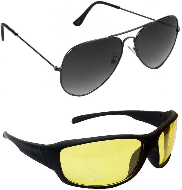 Gradient, Mirrored, UV Protection Aviator Sunglasses (Free Size)  (For Men & Women, Grey, Yellow)