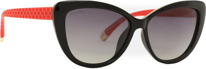 Polarized, Gradient, UV Protection Cat-eye Sunglasses (56)  (For Women, Black, Red)
