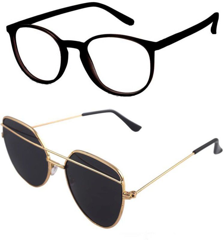 UV Protection Retro Square, Cat-eye Sunglasses (Free Size)  (For Men & Women, Black, Clear)