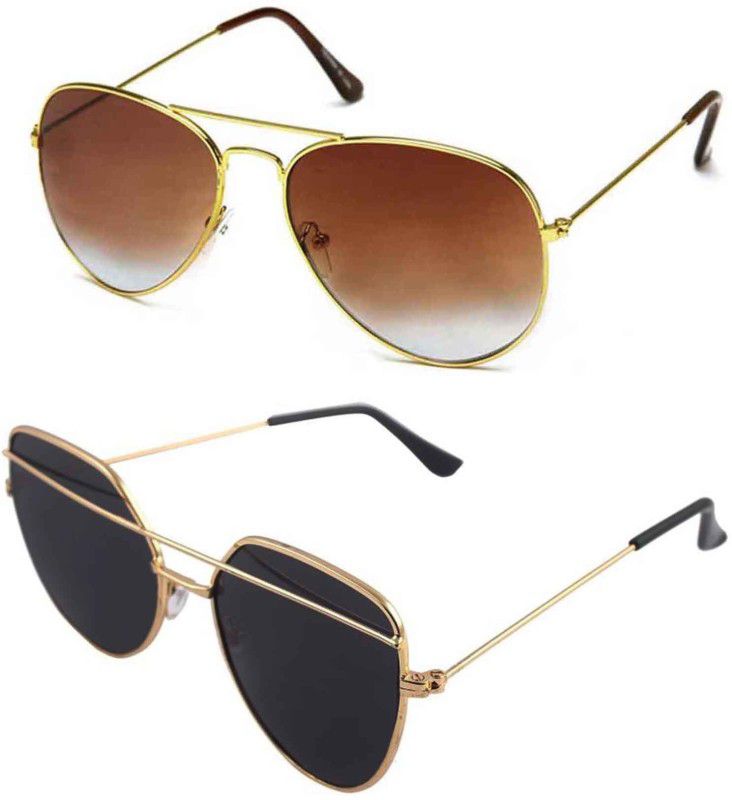 UV Protection Aviator, Retro Square Sunglasses (Free Size)  (For Men & Women, Black, Brown)