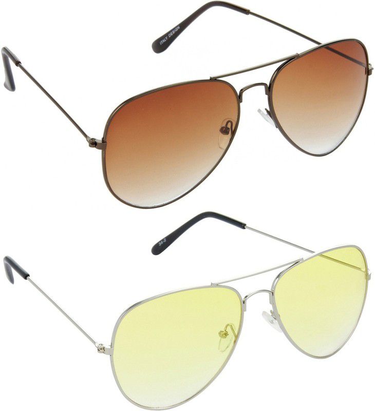 Gradient, Mirrored, UV Protection Aviator Sunglasses (Free Size)  (For Men & Women, Brown, Yellow)