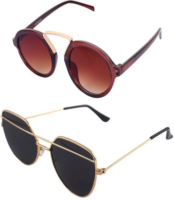 UV Protection Round, Retro Square Sunglasses (Free Size)  (For Men & Women, Black, Brown)