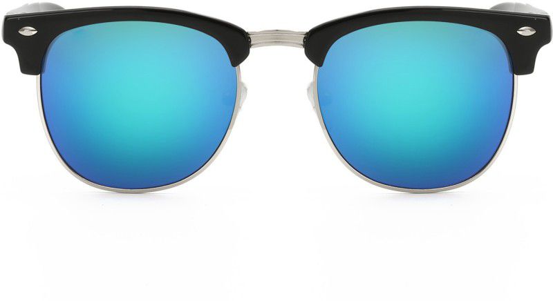 Mirrored Clubmaster Sunglasses (Free Size)  (For Men & Women, Blue)