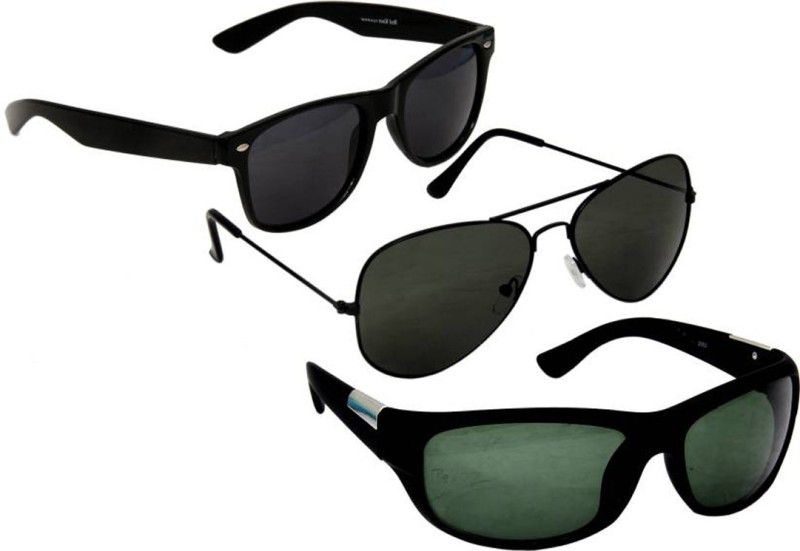 UV Protection Wayfarer, Aviator, Wrap-around, Sports Sunglasses (Free Size)  (For Men & Women, Black)