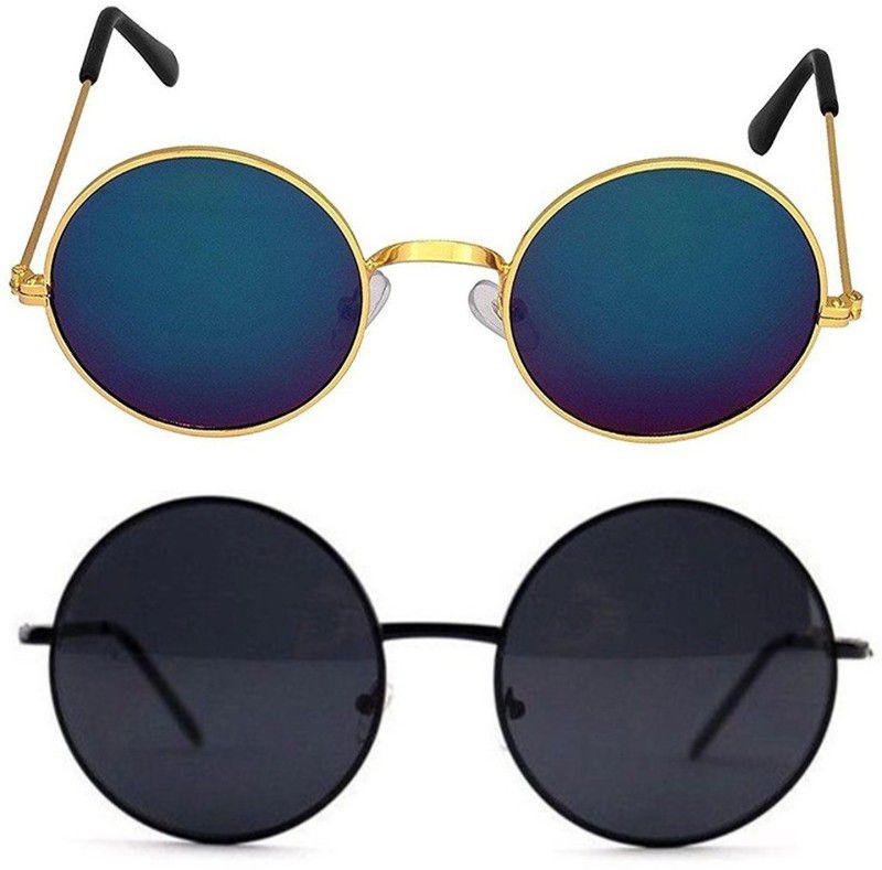 UV Protection Round Sunglasses (58)  (For Men & Women, Black, Multicolor)