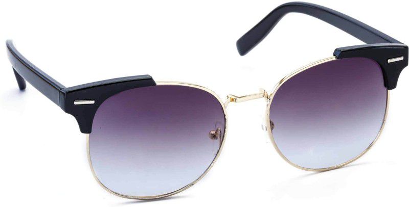 UV Protection Clubmaster Sunglasses (51)  (For Men & Women, Black, Golden, Violet)