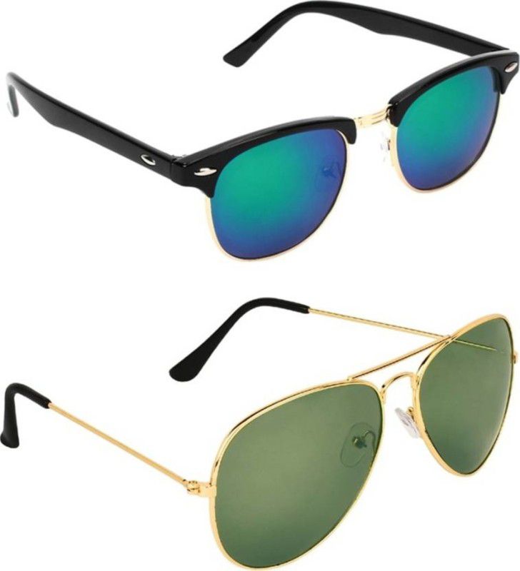 UV Protection Clubmaster, Aviator Sunglasses (Free Size)  (For Boys & Girls, Green, Blue)