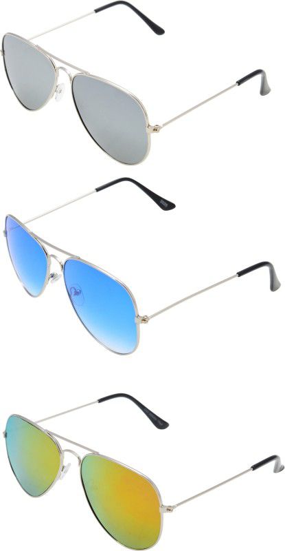 UV Protection Aviator, Wayfarer, Round Sunglasses (Free Size)  (For Men & Women, Grey, Blue, Yellow)
