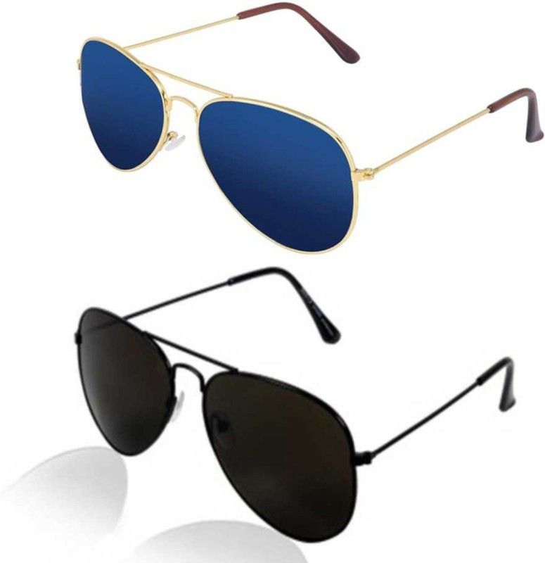 Polarized, Gradient, Mirrored, UV Protection Aviator Sunglasses (Free Size)  (For Men & Women, Black, Blue)