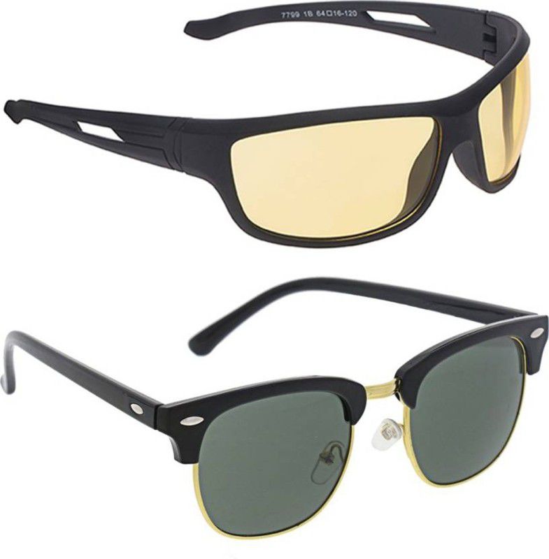 Others Clubmaster, Wrap-around Sunglasses (Free Size)  (For Men & Women, Yellow, Black)