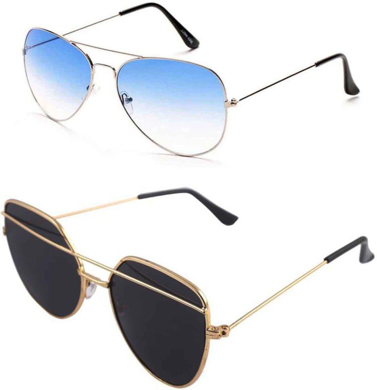UV Protection Aviator, Retro Square Sunglasses (Free Size)  (For Men & Women, Black, Blue)