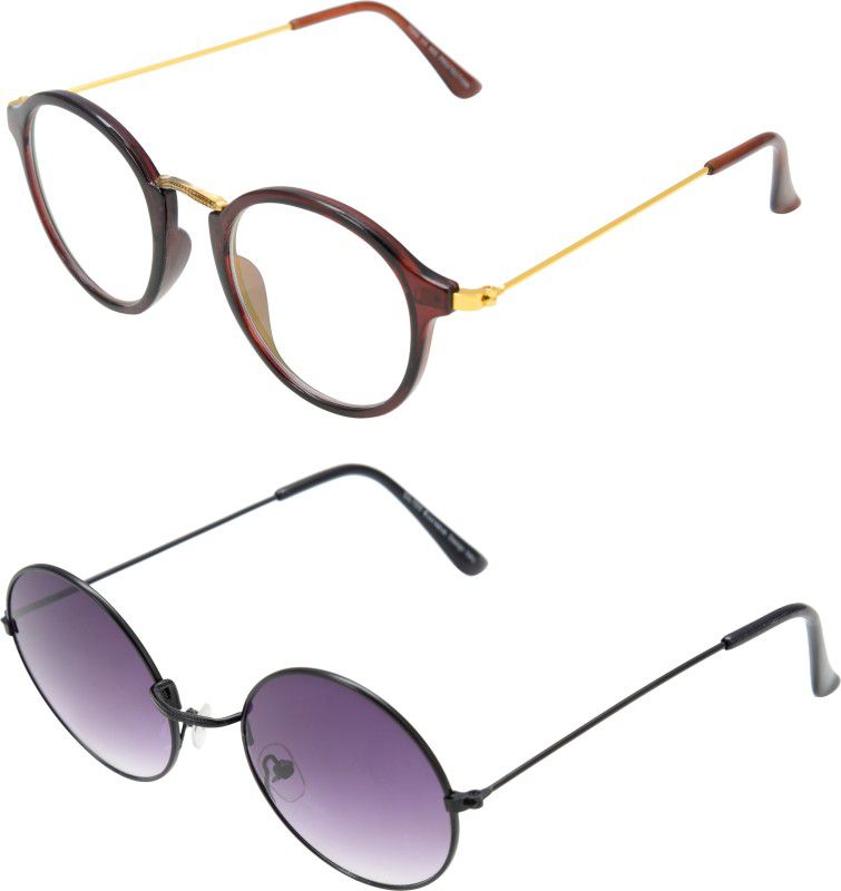 UV Protection Aviator, Wayfarer, Round Sunglasses (Free Size)  (For Men & Women, Clear, Violet)
