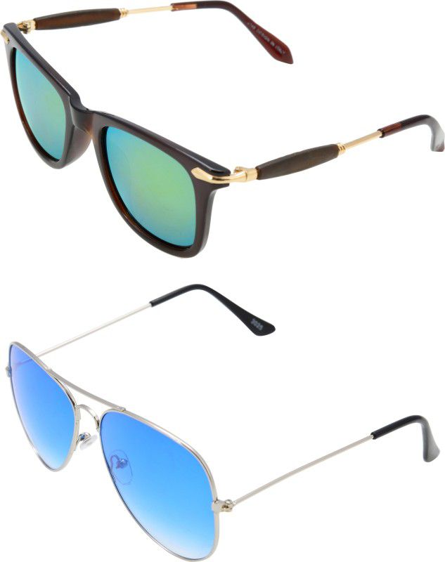 UV Protection Aviator, Wayfarer, Round Sunglasses (Free Size)  (For Men & Women, Orange, Blue)