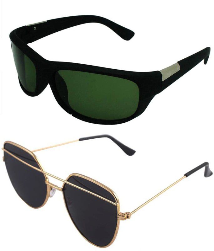 UV Protection Wrap-around, Retro Square Sunglasses (Free Size)  (For Men & Women, Black, Black)