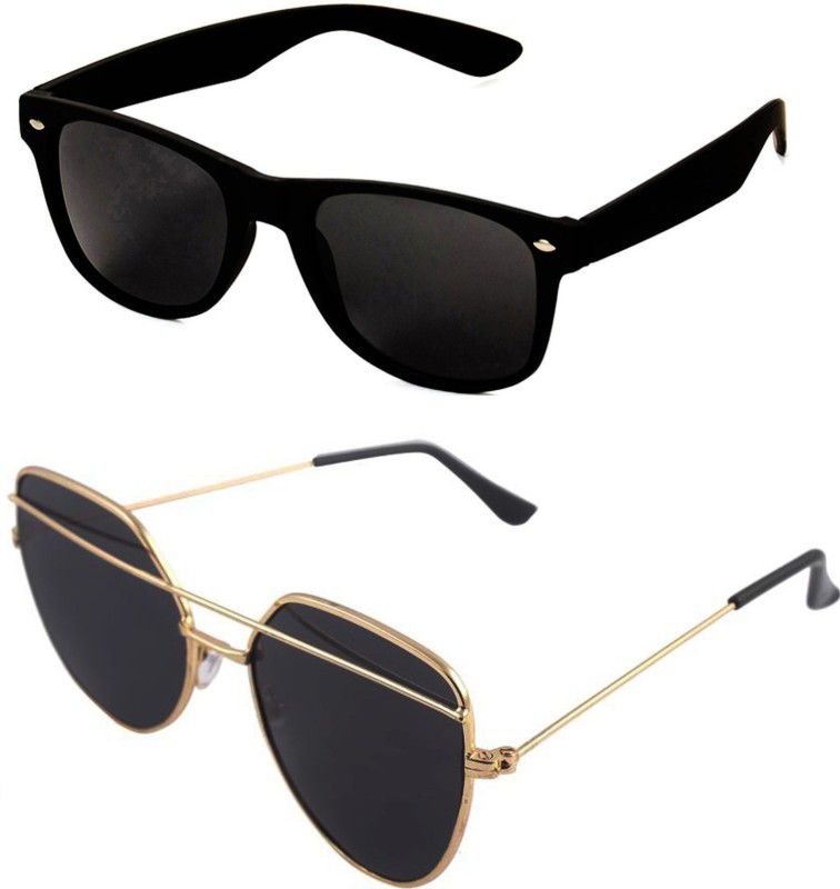 UV Protection Retro Square, Wayfarer Sunglasses (Free Size)  (For Men & Women, Black, Black)