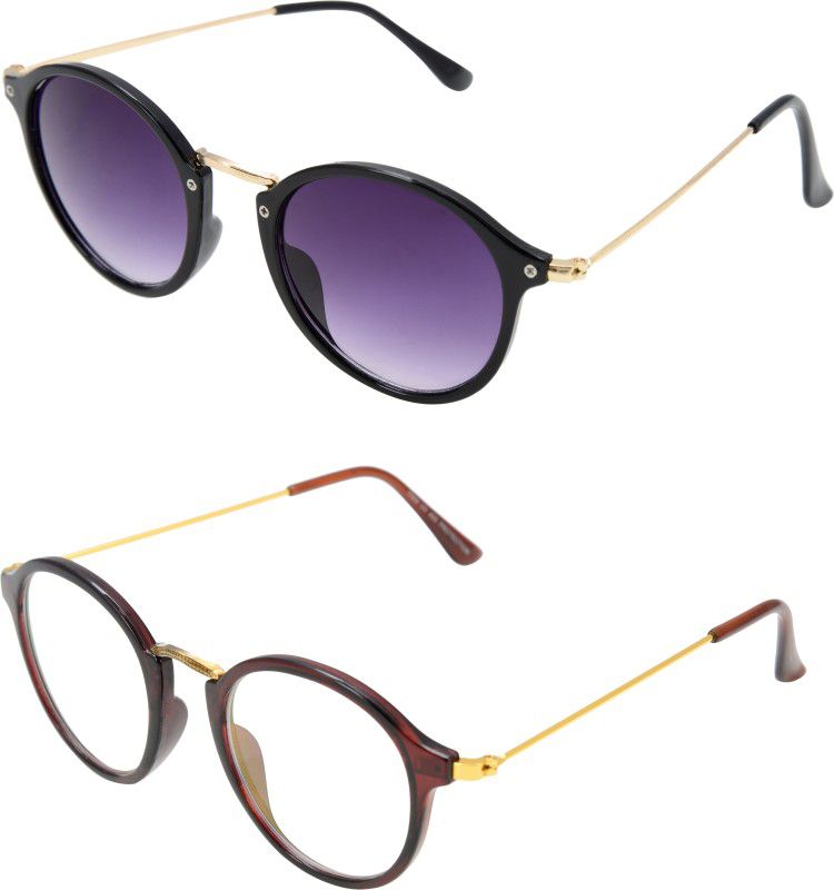 UV Protection Aviator, Wayfarer, Round Sunglasses (Free Size)  (For Men & Women, Violet, Clear)