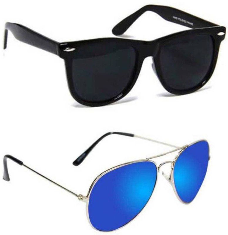 UV Protection, Gradient, Others Wayfarer, Aviator Sunglasses (Free Size)  (For Men & Women, Black, Blue)