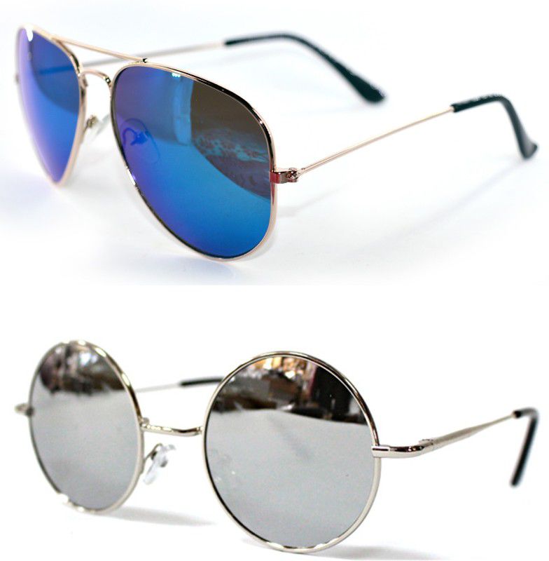Mirrored, UV Protection Aviator Sunglasses (52)  (For Boys, Silver, Blue)