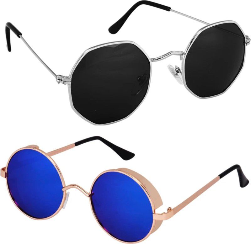 UV Protection, Gradient Round Sunglasses (51)  (For Men, Blue, Black)