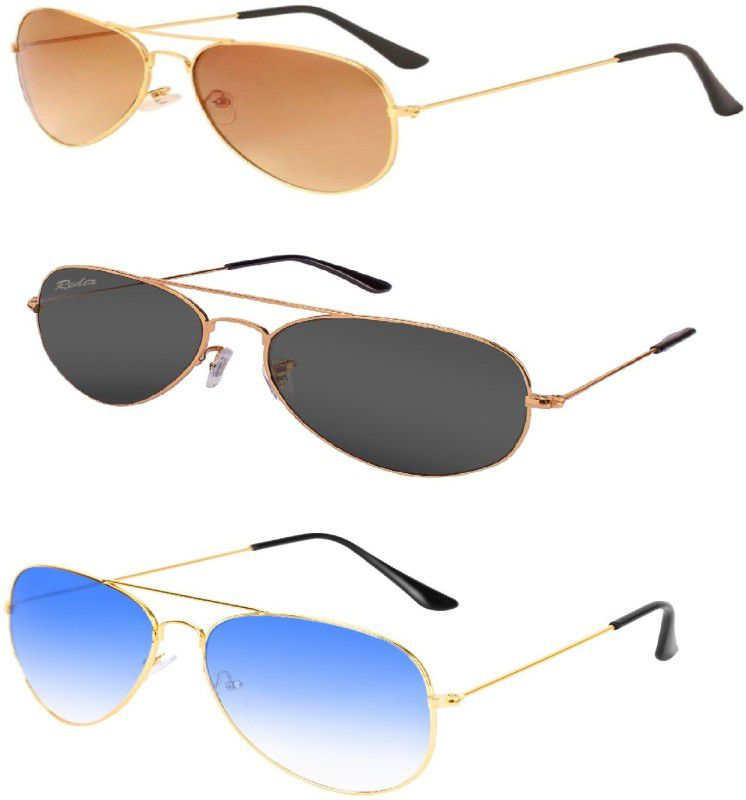 UV Protection Aviator Sunglasses (66)  (For Men & Women, Golden, Blue, Green)