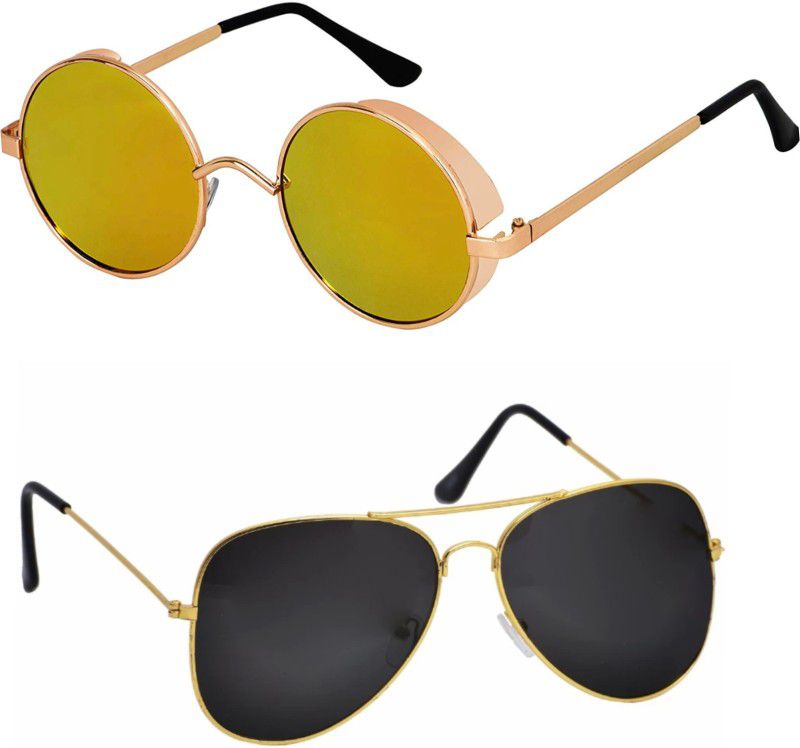 UV Protection, Gradient Round Sunglasses (51)  (For Men & Women, Golden, Black)