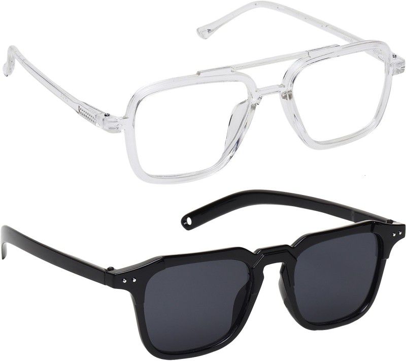 Rectangular Sunglasses  (For Men & Women, Black, Clear)