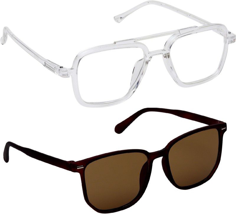 Rectangular Sunglasses  (For Men & Women, Brown, Clear)
