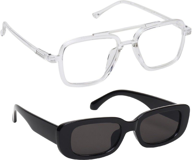 Rectangular Sunglasses  (For Men & Women, Violet, Clear)