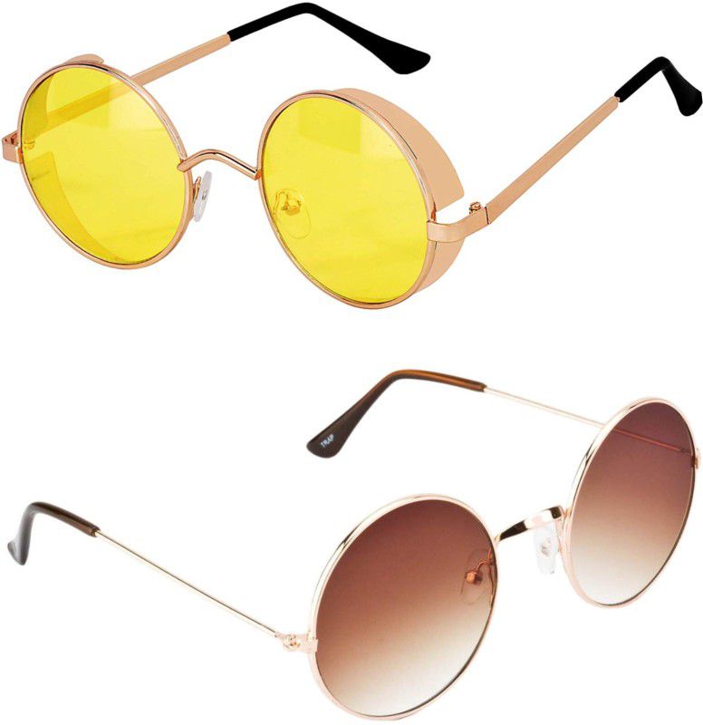 UV Protection, Gradient Round Sunglasses (51)  (For Men & Women, Yellow, Brown)