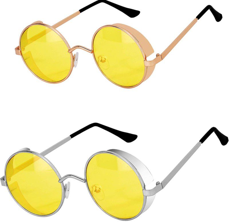 UV Protection, Mirrored, Gradient Round Sunglasses (51)  (For Men & Women, Yellow, Yellow)