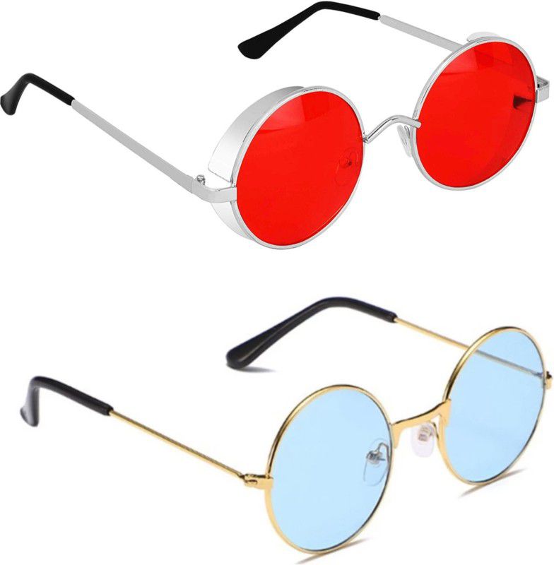UV Protection, Gradient Round Sunglasses (51)  (For Men, Red, Blue)