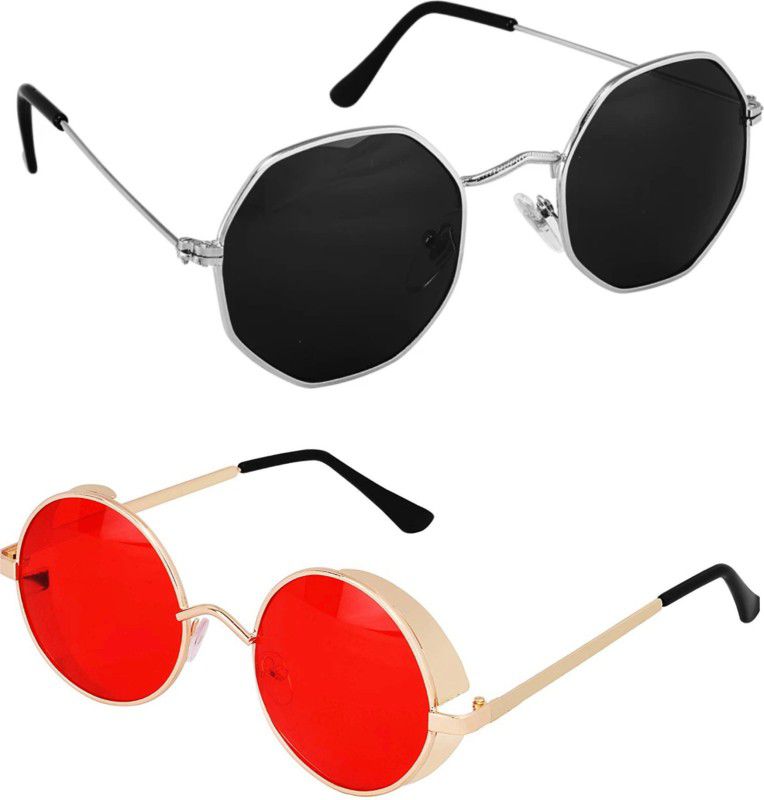 UV Protection, Gradient Round Sunglasses (51)  (For Men & Women, Red, Black)