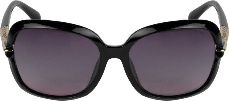 Polarized, Gradient Rectangular Sunglasses (55)  (For Women, Black)