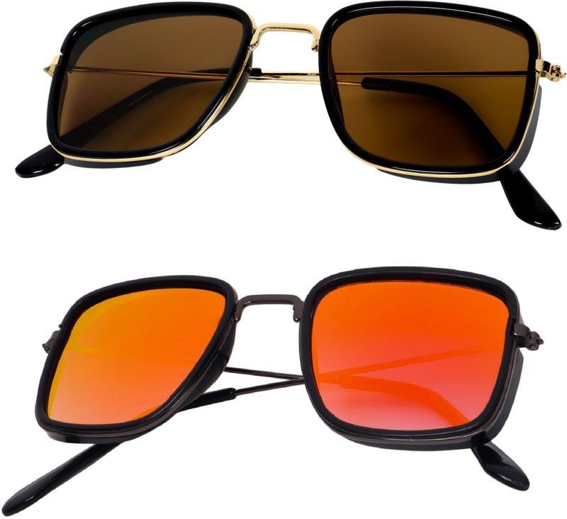 UV Protection, Mirrored Retro Square Sunglasses (Free Size)  (For Men & Women, Brown, Orange)