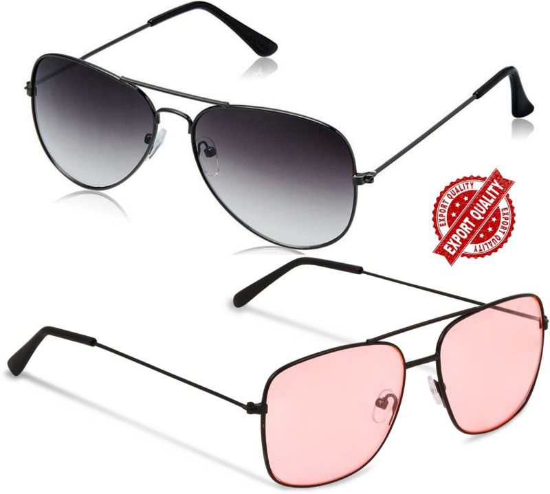 UV Protection, Gradient Aviator, Retro Square Sunglasses (48)  (For Men & Women, Pink)