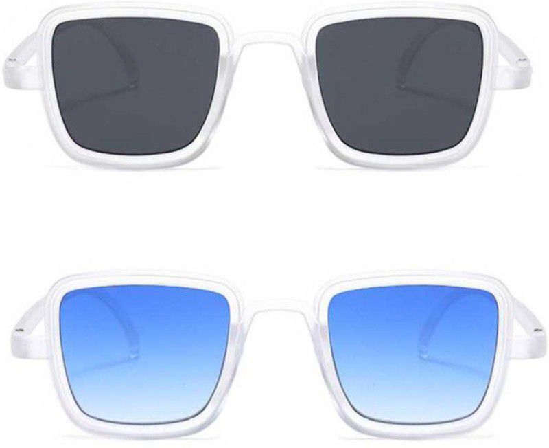 UV Protection, Gradient, Mirrored Retro Square Sunglasses (50)  (For Men & Women, Black, Blue)