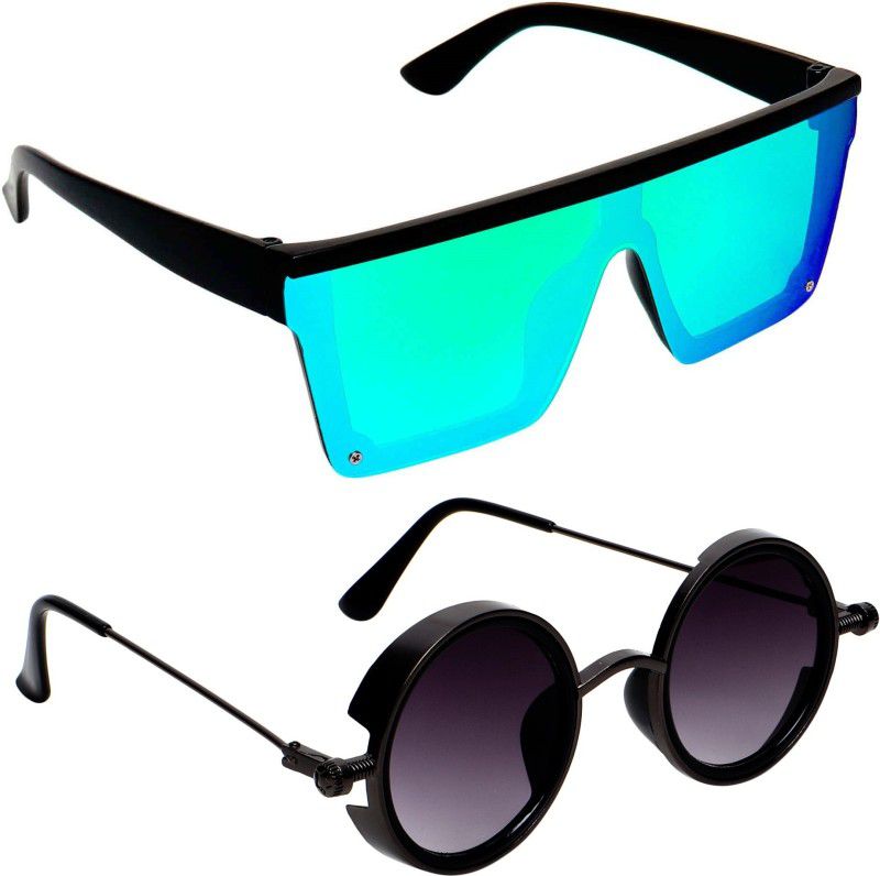 Rectangular, Round Sunglasses  (For Men & Women, Green)