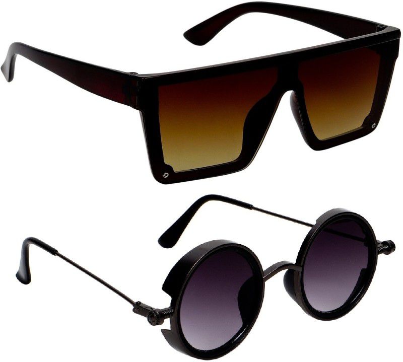 Rectangular, Round Sunglasses  (For Men & Women, Brown)