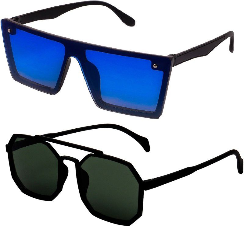 UV Protection Rectangular Sunglasses (Free Size)  (For Men & Women, Blue, Green)