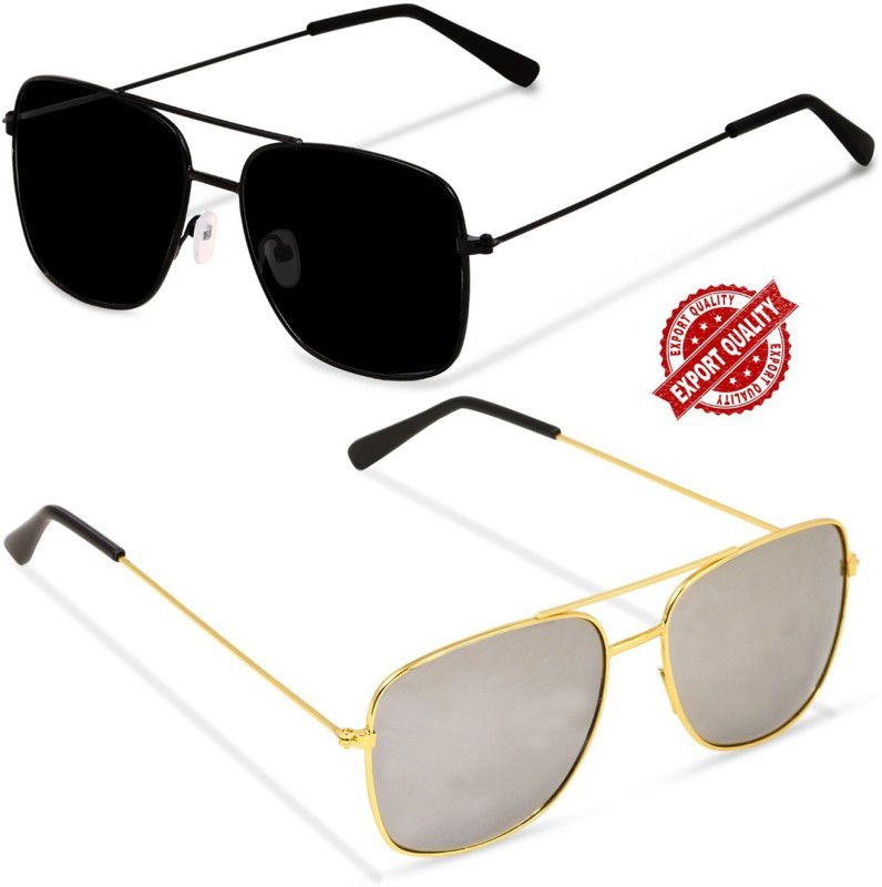 Polarized Rectangular Sunglasses (45)  (For Men & Women, Silver)